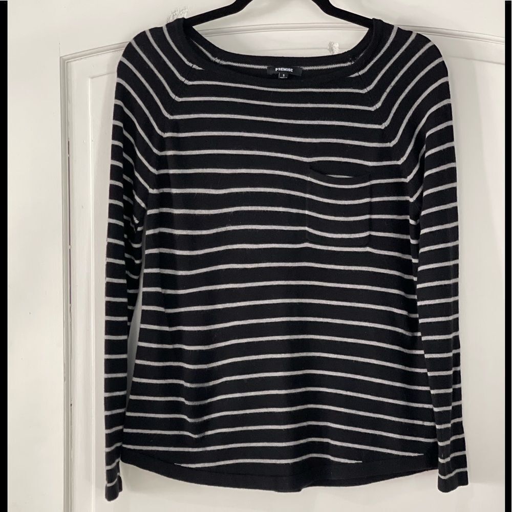 Premise black and grey striped sweater with pocket